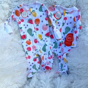 Wonder Nation Fruits Baby Footie Pajamas size 0-3 months Bundle of 2 NWT